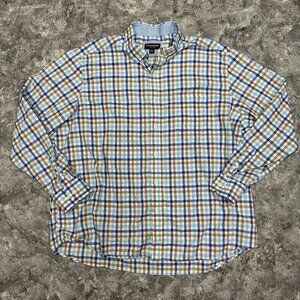 Johnston & Murphy Men’s Blue Brown Plaid Button Down Shirt Size XXXL
